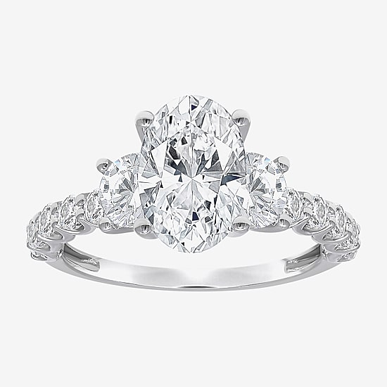 Love Lives Forever (I / I1) Womens 3 1/2 CT. T.W Lab Grown White Diamond 14K Gold Oval Side Stone 3-Stone Engagement Ring