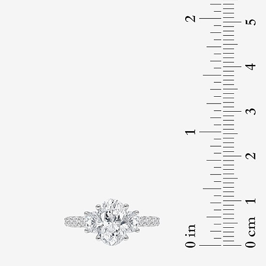 Love Lives Forever (I / I1) Womens 3 1/2 CT. T.W Lab Grown White Diamond 14K Gold Oval Side Stone 3-Stone Engagement Ring
