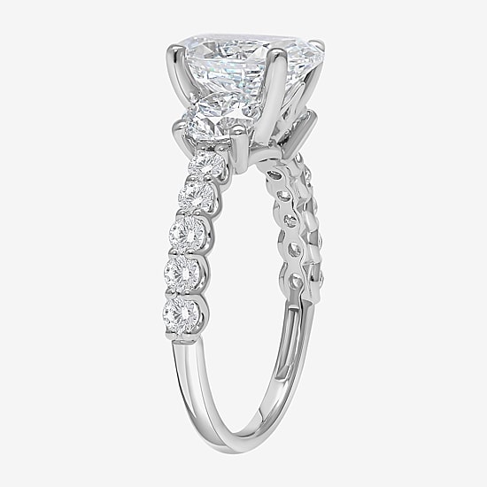 Love Lives Forever (I / I1) Womens 3 1/2 CT. T.W Lab Grown White Diamond 14K Gold Oval Side Stone 3-Stone Engagement Ring