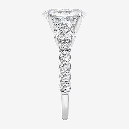 Love Lives Forever (I / I1) Womens 3 1/2 CT. T.W Lab Grown White Diamond 14K Gold Oval Side Stone 3-Stone Engagement Ring