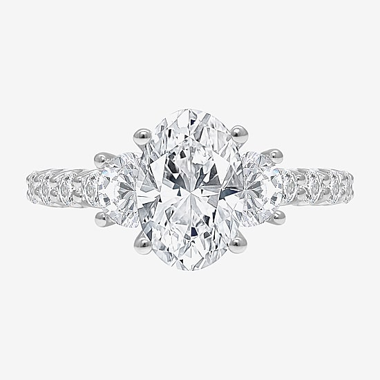 Love Lives Forever (I / I1) Womens 3 1/2 CT. T.W Lab Grown White Diamond 14K Gold Oval Side Stone 3-Stone Engagement Ring