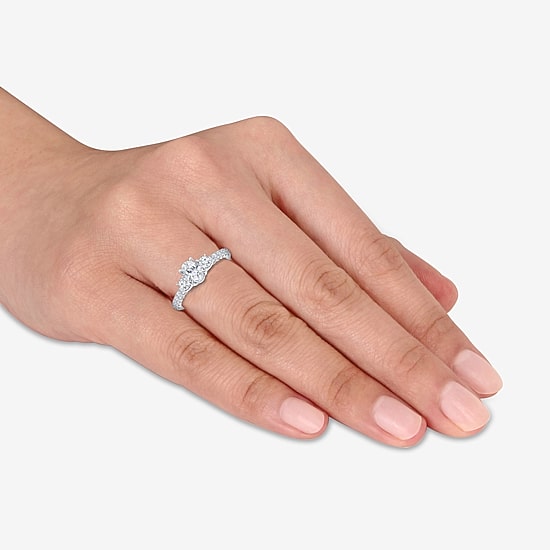 (I / Si2) Womens 1 CT. T.W. Lab Grown White Diamond Sterling Silver Oval Side Stone Engagement Ring