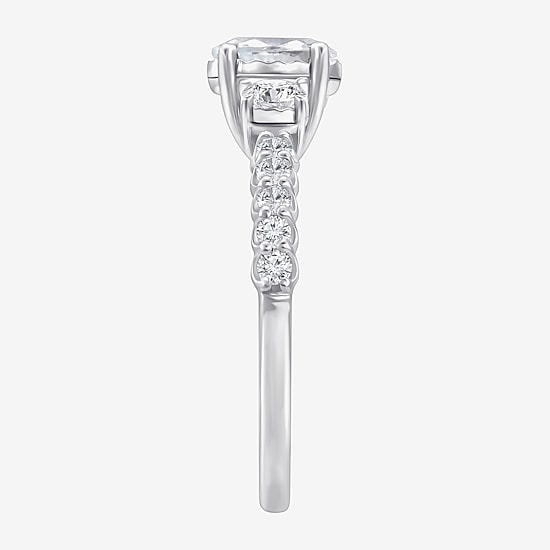 (I / Si2) Womens 1 CT. T.W. Lab Grown White Diamond Sterling Silver Oval Side Stone Engagement Ring