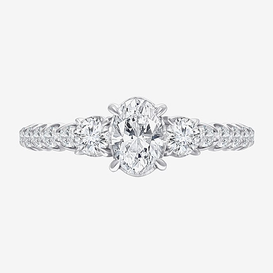 (I / Si2) Womens 1 CT. T.W. Lab Grown White Diamond Sterling Silver Oval Side Stone Engagement Ring