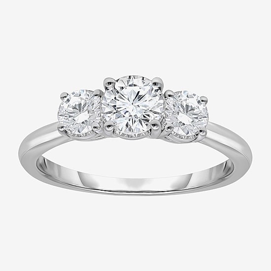 (I / Si2) Womens 1 CT. T.W. Lab Grown White Diamond Sterling Silver Round 3-Stone Engagement Ring