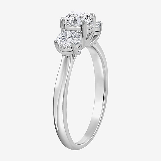 (I / Si2) Womens 1 CT. T.W. Lab Grown White Diamond Sterling Silver Round 3-Stone Engagement Ring