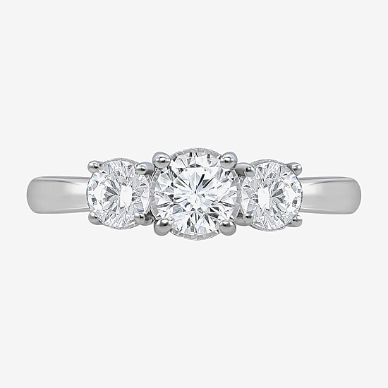 (I / Si2) Womens 1 CT. T.W. Lab Grown White Diamond Sterling Silver Round 3-Stone Engagement Ring