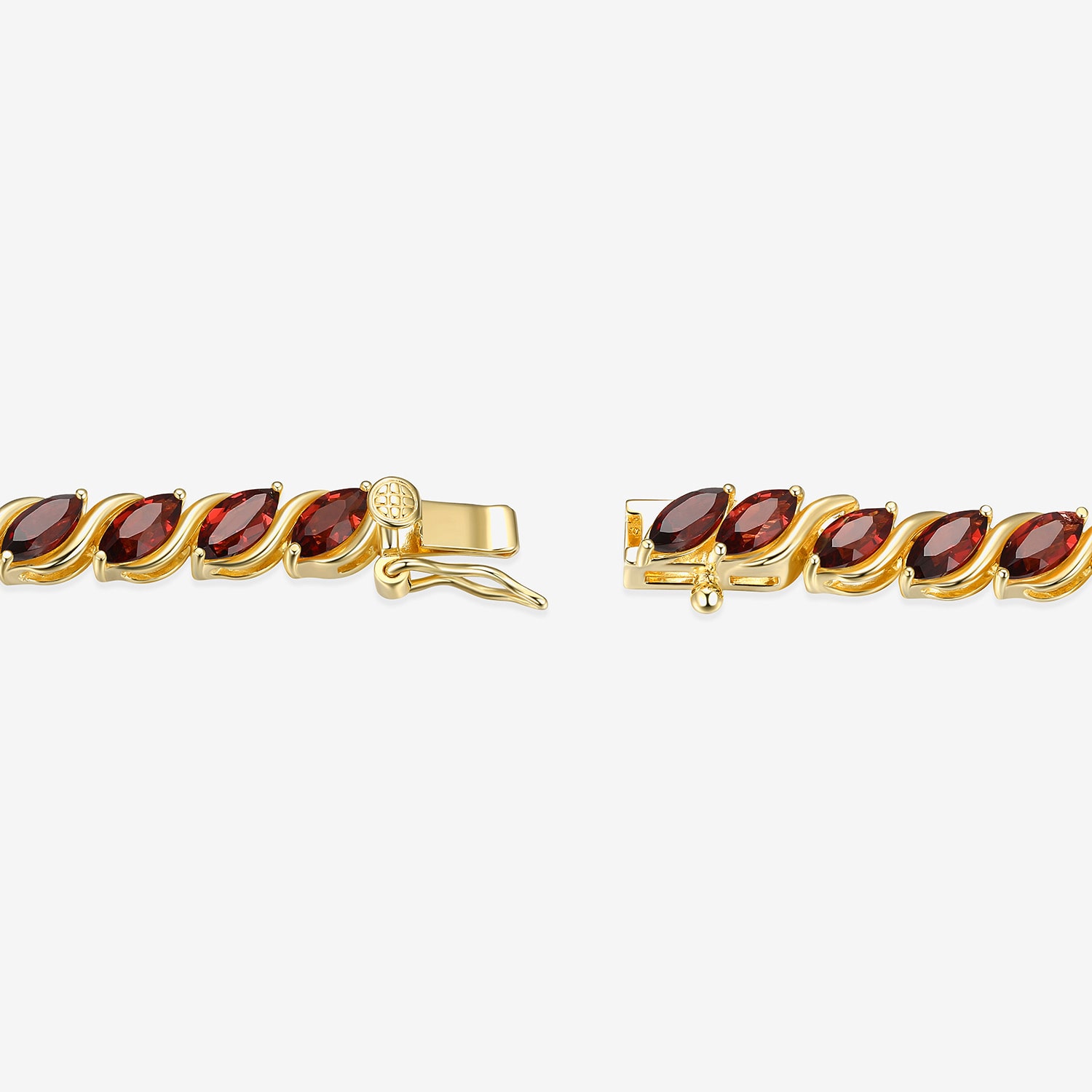 Womens Genuine Red Garnet 18K Gold Over Silver Tennis Bracelet