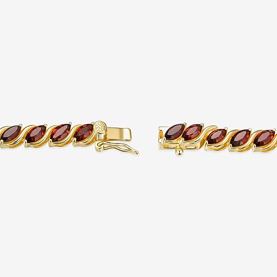 Womens Genuine Red Garnet 18K Gold Over Silver Tennis Bracelet