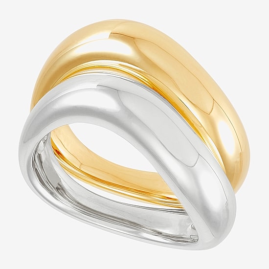 Silver Addiction Womens 6MM 14K Two Tone Gold Over Silver Band