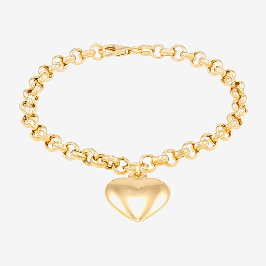 Silver Addiction Womens 14K Gold Over Silver Heart Charm Bracelet
