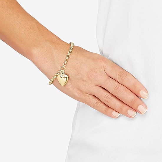 Silver Addiction Womens 14K Gold Over Silver Heart Charm Bracelet