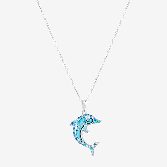 Womens Blue Crystal Sterling Silver 18 Inch Pendant Necklace