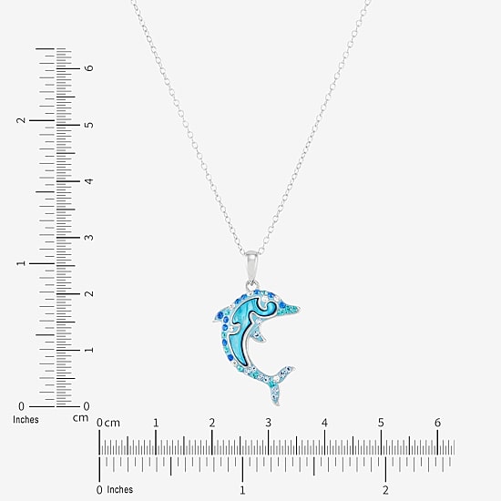 Womens Blue Crystal Sterling Silver 18 Inch Pendant Necklace