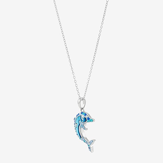 Womens Blue Crystal Sterling Silver 18 Inch Pendant Necklace