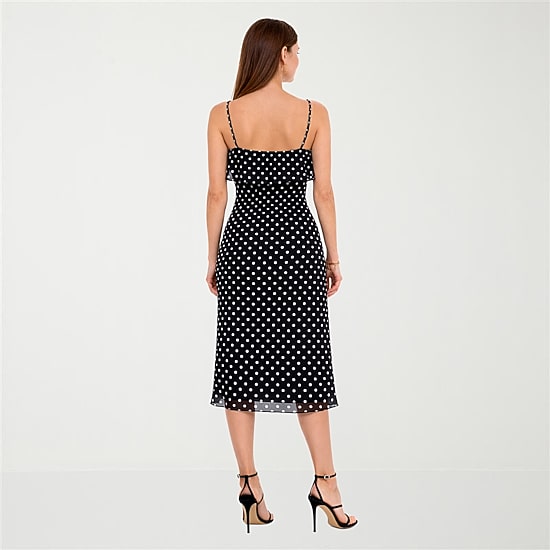 Jump Apparel Womens Juniors Midi Scoop Neck Short Sleeve Polka Dot A-Line Dress