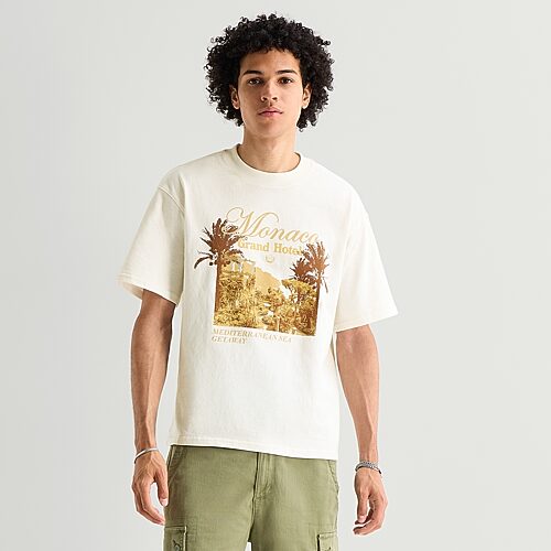 Arizona Mens Crew Neck Short Sleeve Boxy Fit Graphic T-Shirt, X-large, Beige