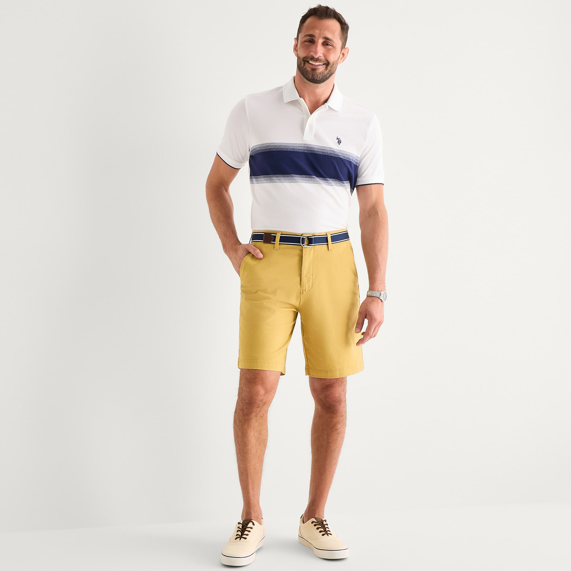 U.S. Polo Assn. Belted Flat Front Mens 9" Stretch Fabric Chino Short