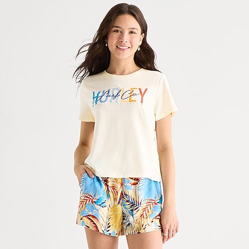 Hurley Womens Juniors Crew Neck Short Sleeve Regular Fit Graphic T-shirt In Sand