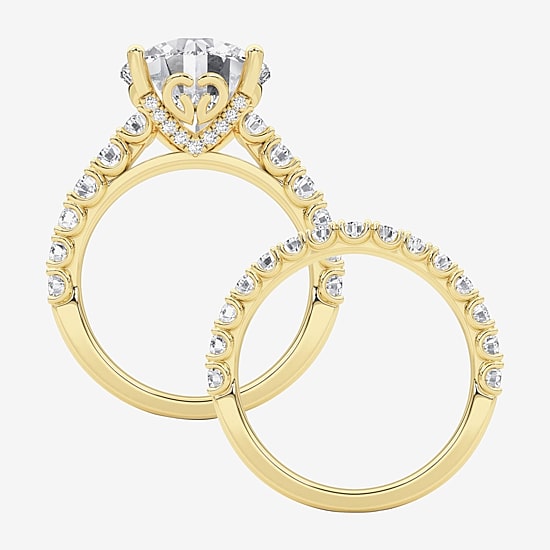 Grown Gorgeous (F / Vs2) Womens 7 1/5 Ct. T.W. Lab Grown White Diamond 14K Gold Round Side Stone Bridal Set