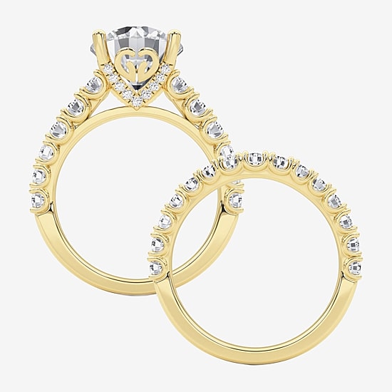 Grown Gorgeous (F / Vs2) Womens 5 1/3 Ct. T.W. Lab Grown White Diamond 14K Gold Round Side Stone Bridal Set