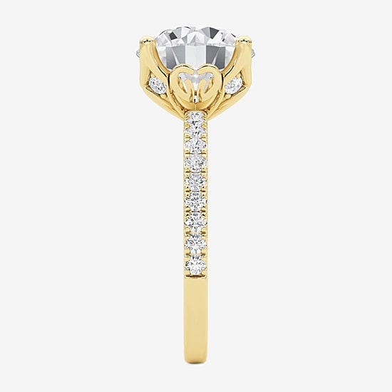 Grown Gorgeous (F / Vs2) Womens 4 CT. T.W. Lab Grown White Diamond 14K Gold Round Side Stone Engagement Ring