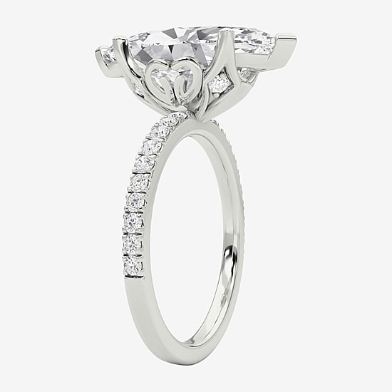 Grown Gorgeous (F / Vs2) Womens 4 CT. T.W. Lab Grown White Diamond 14K Gold Marquise Side Stone Engagement Ring