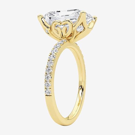 Grown Gorgeous (F / Vs2) Womens 4 CT. T.W. Lab Grown White Diamond 14K Gold Rectangular Side Stone Engagement Ring