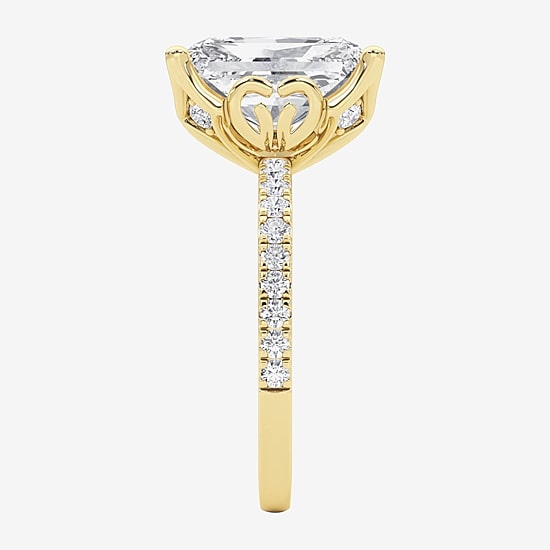 Grown Gorgeous (F / Vs2) Womens 4 CT. T.W. Lab Grown White Diamond 14K Gold Rectangular Side Stone Engagement Ring
