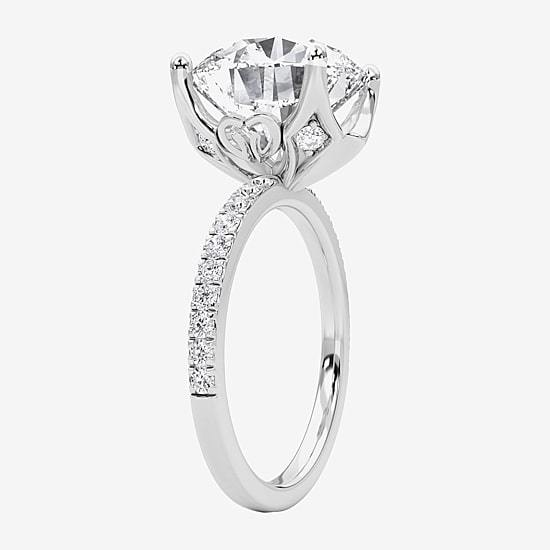 Grown Gorgeous (F / Vs2) Womens 6 CT. T.W. Lab Grown White Diamond 14K Gold Round Side Stone Engagement Ring