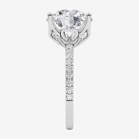 Grown Gorgeous (F / Vs2) Womens 6 CT. T.W. Lab Grown White Diamond 14K Gold Round Side Stone Engagement Ring