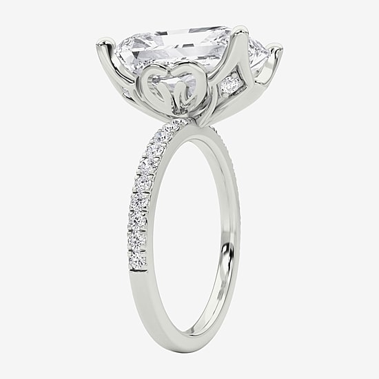 Grown Gorgeous (F / Vs2) Womens 6 CT. T.W. Lab Grown White Diamond 14K Gold Rectangular Side Stone Engagement Ring