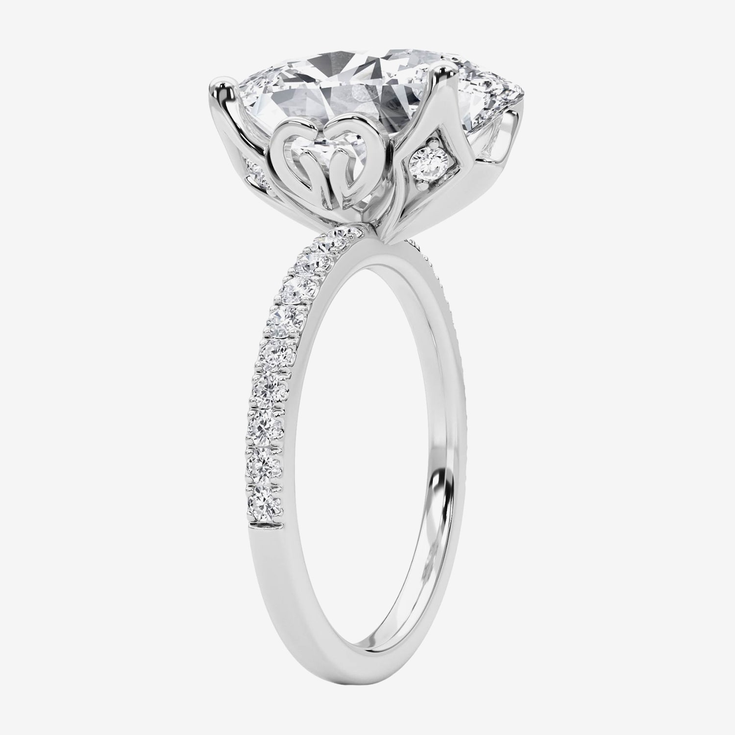 Grown Gorgeous (F / Vs2) Womens CT. T.W. Lab White Diamond 14K Gold Oval Side Stone Engagement Ring