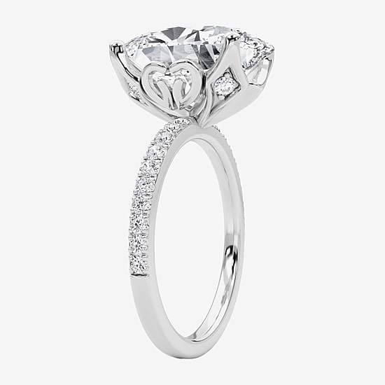 Grown Gorgeous (F / Vs2) Womens 6 CT. T.W. Lab Grown White Diamond 14K Gold Oval Side Stone Engagement Ring