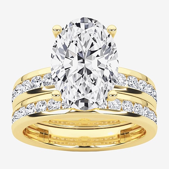 Grown Gorgeous (F / Vs2) Womens 4 1/4 CT. T.W. Lab Grown White Diamond 14K Gold Oval Side Stone Bridal Set