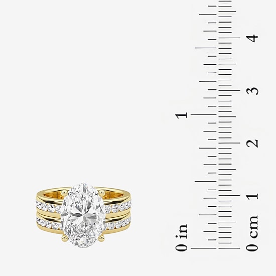 Grown Gorgeous (F / Vs2) Womens 4 1/4 CT. T.W. Lab Grown White Diamond 14K Gold Oval Side Stone Bridal Set