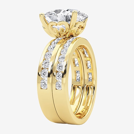 Grown Gorgeous (F / Vs2) Womens 4 1/4 CT. T.W. Lab Grown White Diamond 14K Gold Oval Side Stone Bridal Set