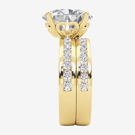 Grown Gorgeous (F / Vs2) Womens 4 1/4 CT. T.W. Lab Grown White Diamond 14K Gold Oval Side Stone Bridal Set