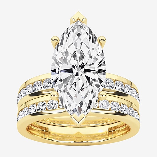Grown Gorgeous (F / Vs2) Womens 4 1/4 CT. T.W. Lab Grown White Diamond 14K Gold Marquise Side Stone Bridal Set