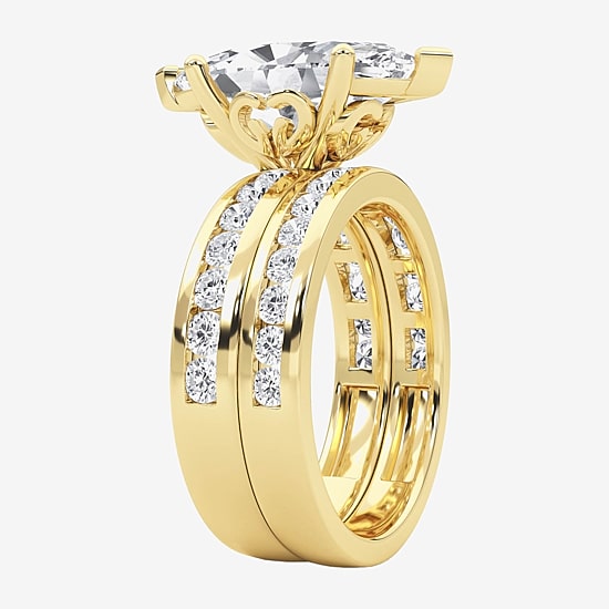 Grown Gorgeous (F / Vs2) Womens 4 1/4 CT. T.W. Lab Grown White Diamond 14K Gold Marquise Side Stone Bridal Set