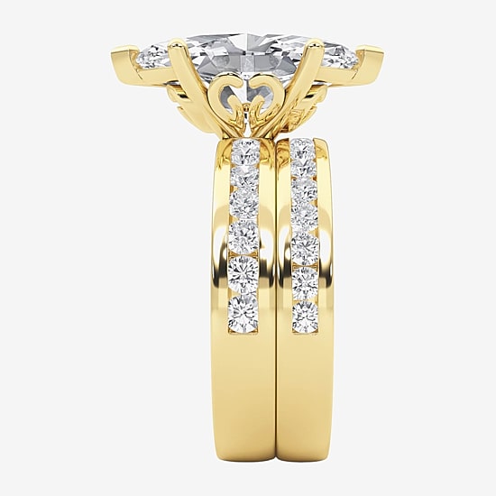 Grown Gorgeous (F / Vs2) Womens 4 1/4 CT. T.W. Lab Grown White Diamond 14K Gold Marquise Side Stone Bridal Set