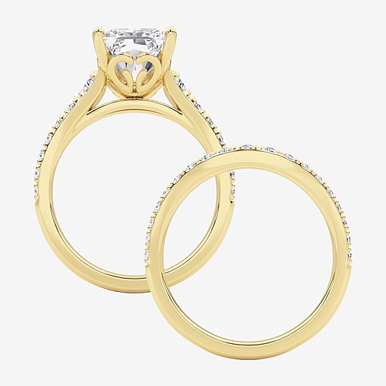 Grown Gorgeous (F / Vs2) Womens 4 5/8 Ct. T.W. Lab Grown White Diamond 14K Gold Rectangular Side Stone Bridal Set