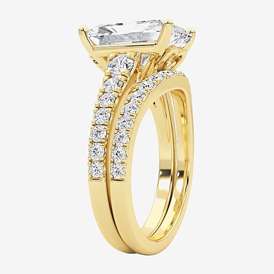 Grown Gorgeous (F / Vs2) Womens 4 5/8 Ct. T.W. Lab Grown White Diamond 14K Gold Rectangular Side Stone Bridal Set