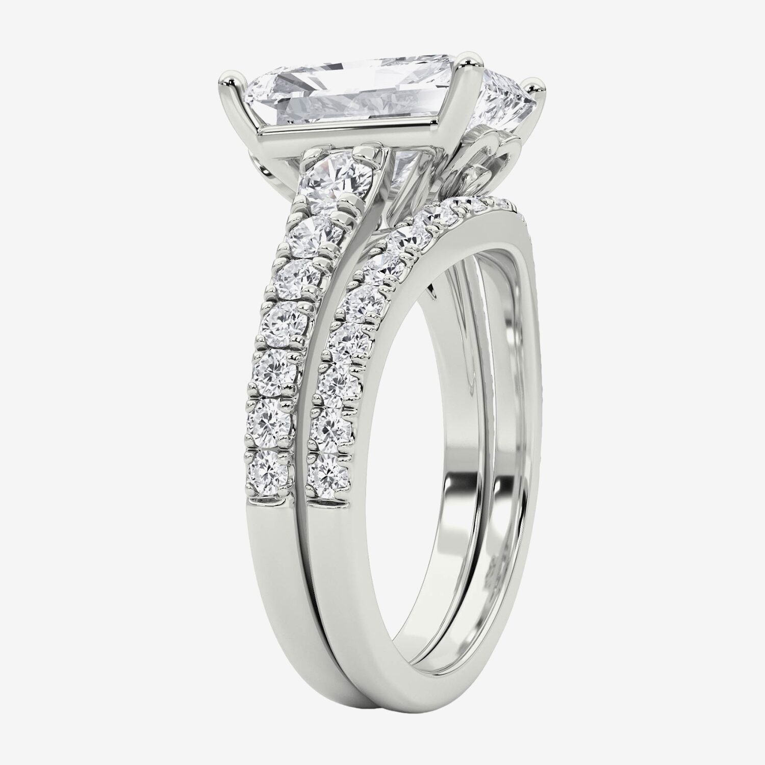Grown Gorgeous (F / Vs2) Womens / Ct. T.W. Lab White Diamond 14K Gold Rectangular Side Stone Bridal Set