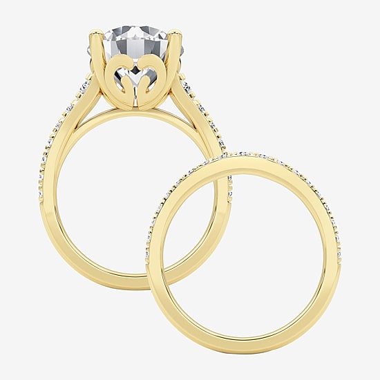 Grown Gorgeous ( F / Vs2 ) Womens 5 3/8 Ct. T.W. Lab Grown White Diamond 14K Gold Round Side Stone Bridal Set