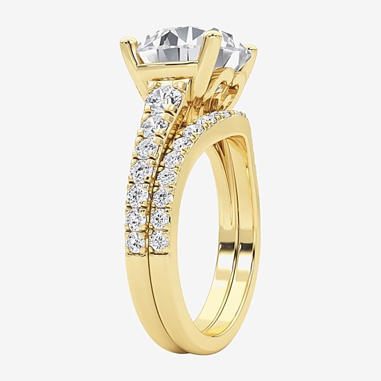 Grown Gorgeous ( F / Vs2 ) Womens 5 3/8 Ct. T.W. Lab Grown White Diamond 14K Gold Round Side Stone Bridal Set