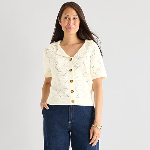 Liz Claiborne Womens Short Sleeve Polo Sweater, Large, White