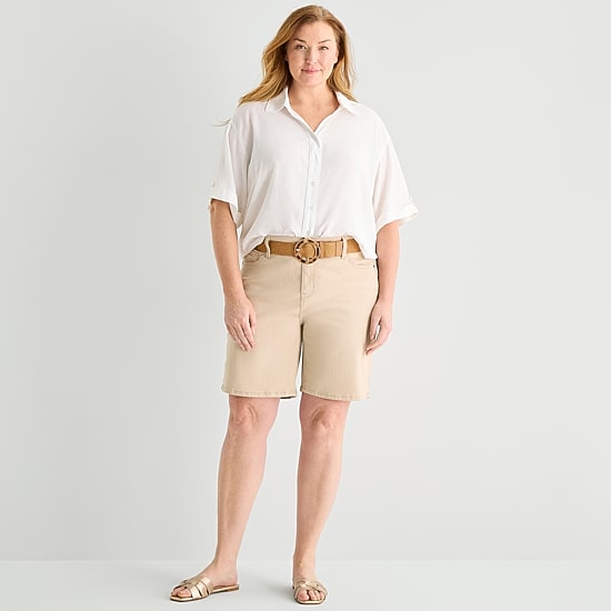 Liz Claiborne Lana Womens 9" High Rise Plus Denim Short