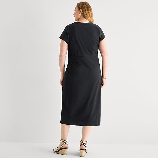 Liz Claiborne Womens Plus Short Sleeve Midi T-Shirt Dress