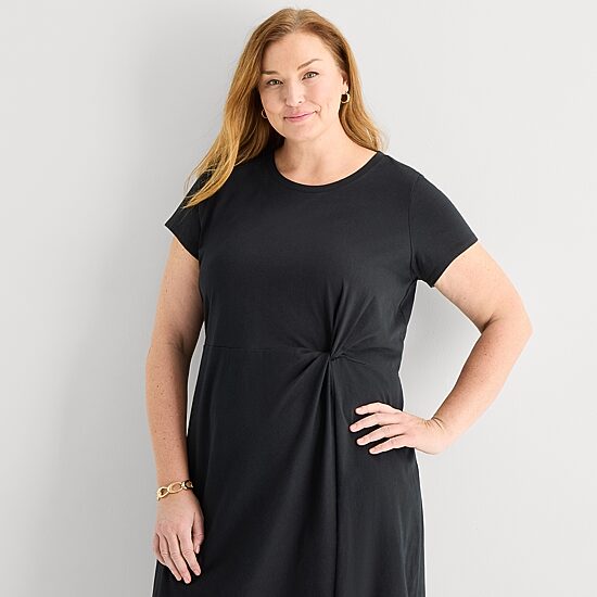Liz Claiborne Womens Plus Short Sleeve Midi T-Shirt Dress